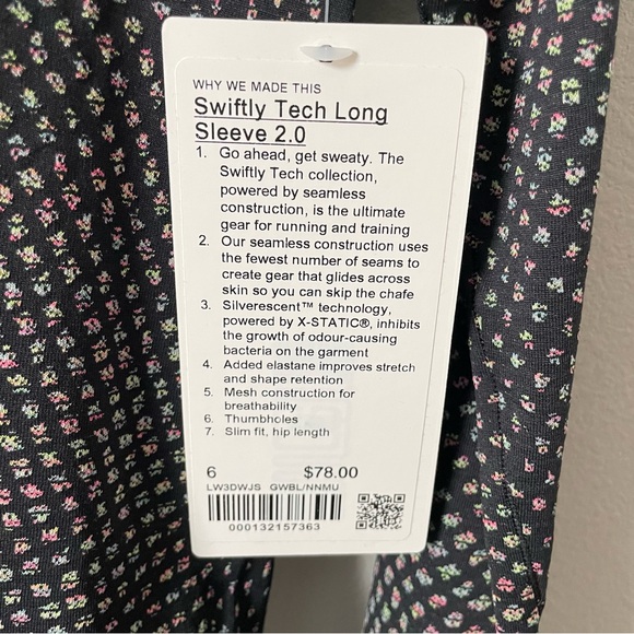 NWT Lululemon Swiftly Tech Longsleeve 2.0 Grid Warp Black/Neon Multi Size 6 - Picture 4 of 9